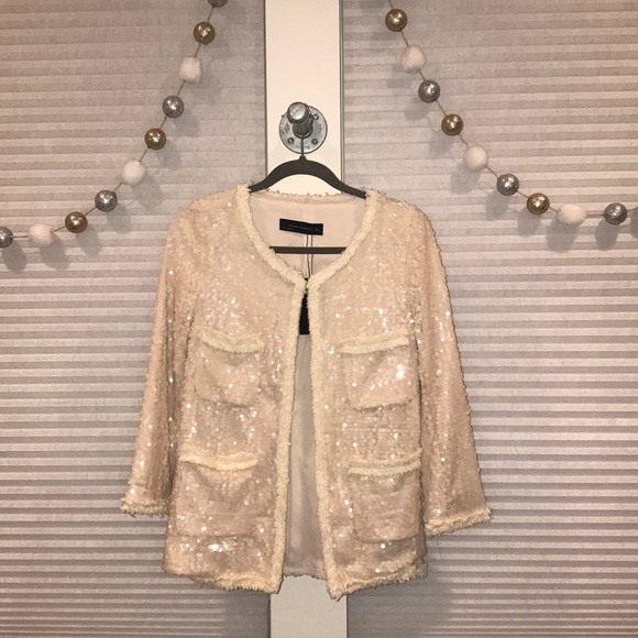✨❤️ZARA NWT blush/champagne sequin blazer small sparkly fun and classy!✨ - Picture 6 of 9